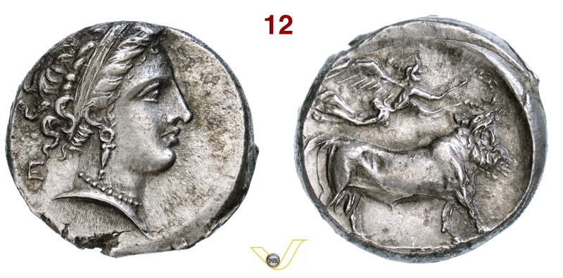 CAMPANIA Neapolis (370-340 a.C.) Didramma. D/ Testa di Parthenope R/ Toro androc...
