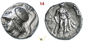 LUCANIA Heraclea (281-272 a.C.) Statere. D/ Testa elmata di Athena R/ Ercole con clava e pelle leonina SNG ANS 95 Ag g 6,31 mm 19 • Ex Numismatica Fio...