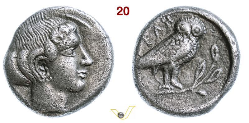 LUCANIA Velia (465-440 a.C.) Dracma. D/ Testa di Athena con i capelli raccolti i...