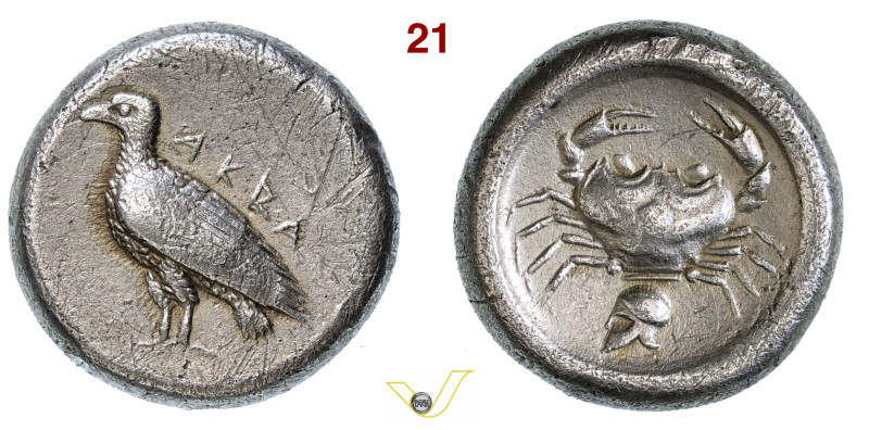 SICILIA Agrigentum (4995-478 a.C.) Didramma. D/ Aquila R/ Granchio; sotto un elm...
