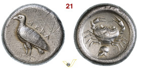 SICILIA Agrigentum (4995-478 a.C.) Didramma. D/ Aquila R/ Granchio; sotto un elmo corinzio SNG ANS 947 Ag g 8,66 mm 19 • Ex Artemide, asta XLV del 201...