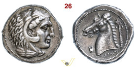 SICILIA Siculo-Punica (300-289 a.C.) Tetradramma. D/ Testa Eracle con pelle leonica R/ Protome equina; a d. palma, a s. astragalo e sotto iscrizione p...
