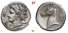 SICILIA Siculo-Punica (Lylibaion ?) (320-300 a.C.) Tetradramma. D/ Testa di Persephone/Tanit; sotto il mento una conchiglia R/ Protome equina; a d. pa...