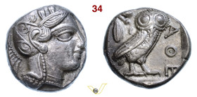 ATTICA Atene (479-393 a.C.) Tetradramma D/ Testa elmata di Athena R/ Civetta SNG Cop. 37 BMC 62 Ag g 17,02 mm 23 • Patina scura. Ex Crippa, marzo 2013...