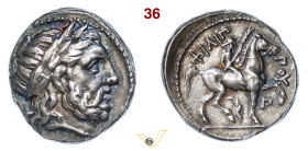 MACEDONIA FILIPPO II (359-336 a.C.) Tetradramma Amphipolis D/ Testa laureata di Zeus R/ Cavaliere al passo verso d. con ramo di palma Le Rider 46/8 Ag...