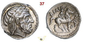 MACEDONIA FILIPPO II (359-336 a.C.) Tetradramma (Cassandro, come reggente 317-305) Amphipolis D/ Testa laureata di Zeus R/ Giovane a cavallo regge un ...