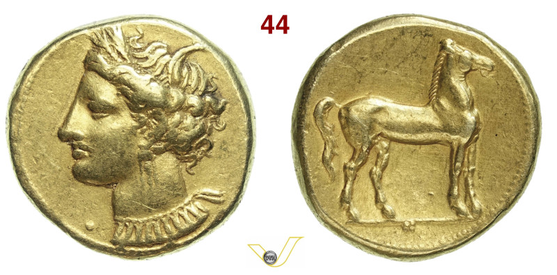 ZEUGITANA Cartagine (310-290 a.C.) Statere D/ Busto di Tanit R/ Cavallo; tre glo...