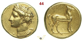 ZEUGITANA Cartagine (310-290 a.C.) Statere D/ Busto di Tanit R/ Cavallo; tre globetti in esergo Viola 1.5g Jenkins-Lewis 259 El g 6,76 mm 18 • Ex Crip...
