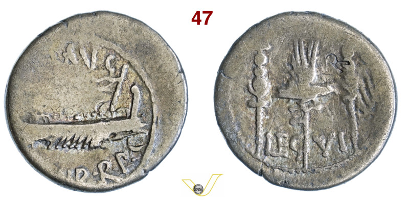 MARC'ANTONIO (32-31 a.C.) Denario, legione VI D/ Galea pretoriana R/ Aquila legi...