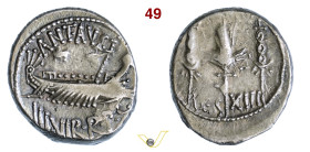 MARC'ANTONIO (32-31 a.C.) Denario, legione XIII D/ Galea pretoriana R/ Aquila legionaria fra due insegne Cr. 544/27 A.V. 785 Ag g 3,82 mm 17 BB (No de...