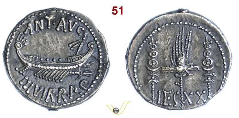 MARC'ANTONIO (32-31 a.C.) Denario, legione XX D/ Galea pretoriana R/ Aquila legi...