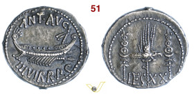 MARC'ANTONIO (32-31 a.C.) Denario, legione XX D/ Galea pretoriana R/ Aquila legionaria fra due insegne Cr. 544/36 A.V. 796 Ag g 3,51 mm 18 q.SPL (No d...