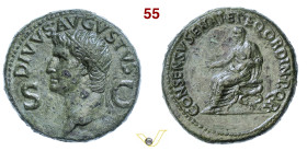 AUGUSTO (27 a.C.-14 d.C.) Dupondio, coniato sotto Caligola (37-41) D/ Testa radiata R/ Augusto, laureato e togato, seduto su sedia curule. Coh. 87 RIC...