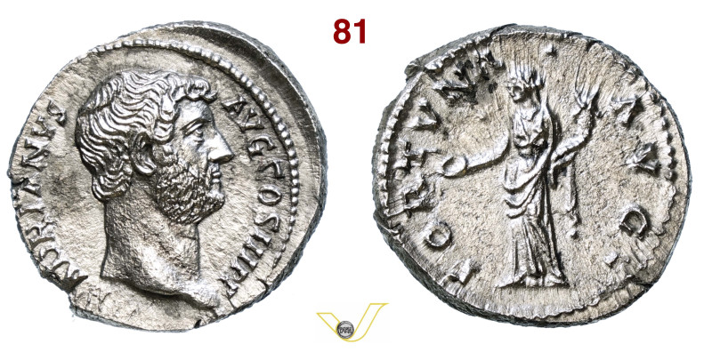 ADRIANO (117-138) Denario D/ Testa nuda R/ La Fortuna stante con patera e cornuc...