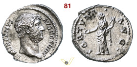 ADRIANO (117-138) Denario D/ Testa nuda R/ La Fortuna stante con patera e cornucopia. Coh. 775a RIC 245a Ag g 3,11 mm 18 • Ex Artemide, asta XXX del 2...