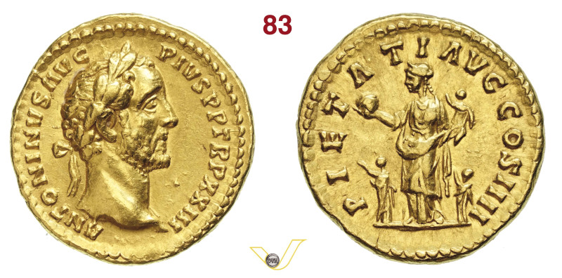 ANTONINO PIO (138-161) Aureo D/ Testa laureata R/ La Pietas stante con globo e b...