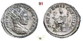 CARACALLA (198-217) Antoniniano D/ Busto radiato, drappeggiato e corazzato R/ Giove, seduto a s., con vittoriola e scettro. RIC 277b Ag g 5,16 mm 23 •...