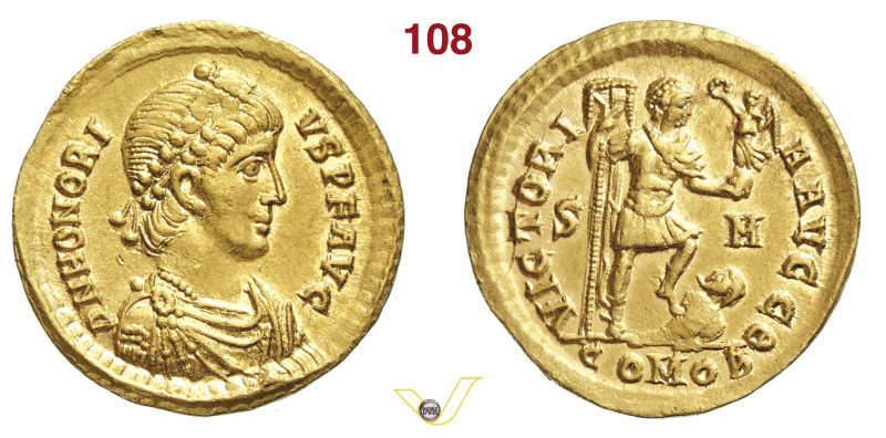 ONORIO (393-423) Solido Sirmium D/ Busto diademato e corazzato R/ L'Imperatore, ...