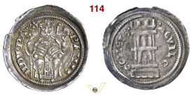 AQUILEIA RAIMONDO DELLA TORRE (1273-1298) Denaro (1281-1287) D/ Il Patriarca in trono con croce e Vangelo R/ Torre MIR 23 Bernardi 27 Ag g 0,98 mm 21 ...