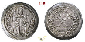 AQUILEIA RAIMONDO DELLA TORRE (1273-1298) Denaro (1281-1287) D/ Il Patriarca in trono con croce e Vangelo R/ Due bastoni gigliati e decussati MIR 25 C...