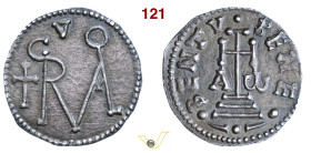 BENEVENTO GRIMOALDO III, Principe (788-806) Denaro D/ Monogramma di Grimoaldo R/ Croce potenziata su gradini; ai lati A W MIR 195 CNI 15 Ag g 1,57 mm ...