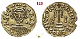 BENEVENTO SICARDO, Principe (832-839) Solido D/ Busto frontale con globo crucigero R/ Croce potenziata su gradini fra S I MIR 220 CNI 1/11 Au g 3,62 m...