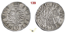 BOZZOLO SCIPIONE GONZAGA (1613-1670) Da 3 Soldi D/ Aquila bicipite coronata R/ Tre stemmi a triangolo MIR 80 CNI 66/69 Mi g 1,53 mm 21 RR BB+