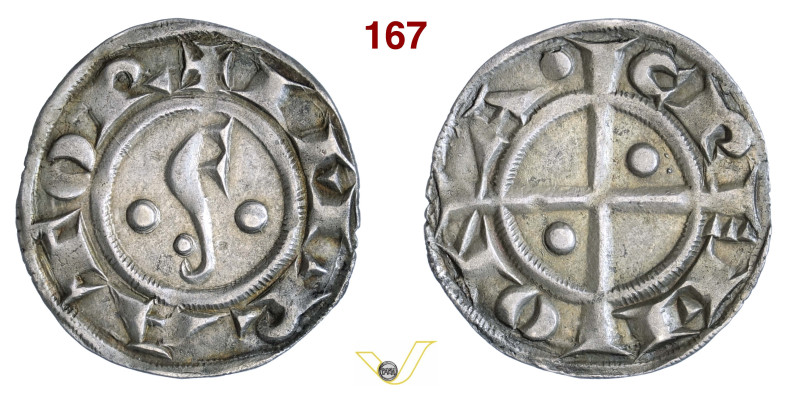 CREMONA COMUNE (1155-1330) Grosso da 4 Denari Imperiali D/ Grande F fra due bisa...