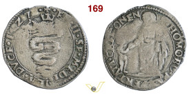CREMONA FRANCESCO II SFORZA (1521-1535) Grosso 1527 D/ Biscione milanese R/ S. Omobono MIR 309 CNI 2/4 Ag g 1,68 mm 22 RRR MB