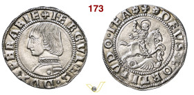 FERRARA ERCOLE I D'ESTE (1471-1505) Grossone s.d. D/ Busto corazzato a s. R/ San Giorgio a cavallo in atto di trafiggere il drago MIR 257 Bellesia 7 A...