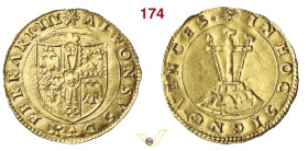 FERRARA ALFONSO I D'ESTE (1505-1534) Scudo d'oro del Sole s.d. "in hoc signo vinces" D/ Stemma coronato R/ Il Calvario sormontato da croce, lancia e l...