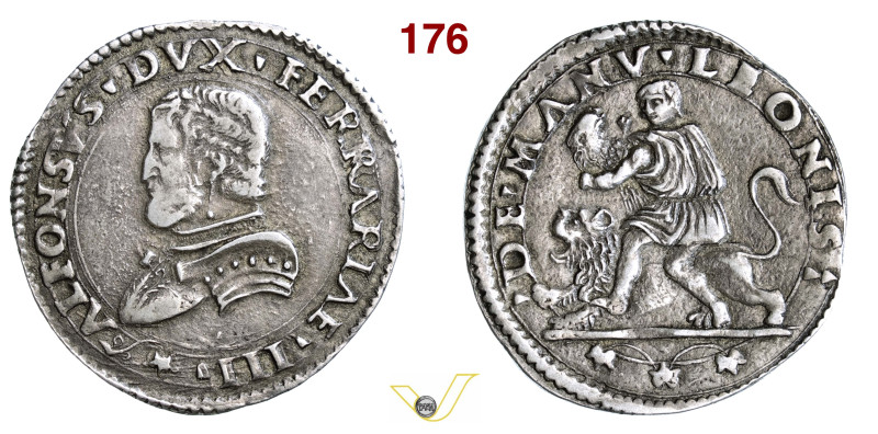 FERRARA ALFONSO I D'ESTE (1505-1534) Mezza Lira s.d. "de manu leonis" D/ Busto c...