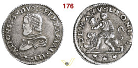 FERRARA ALFONSO I D'ESTE (1505-1534) Mezza Lira s.d. "de manu leonis" D/ Busto corazzato a s. R/ Davide salva una pecora dalle fauci di un leone MIR 2...
