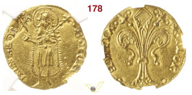 FIRENZE REPUBBLICA (1189-1532) Fiorino s.d. simbolo Pastorali decussati sormontati da punto (Vanni Castellani, I Semestre 1410) D/ Grande Giglio R/ Sa...