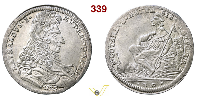 MODENA RINALDO I D'ESTE (1706-1737) 1/2 Ducato da 80 Soldi 1729 D/ Busto corazza...