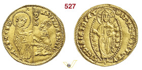 CHIO LA MAONA (1347-1566 circa) Ducato a nome di Andrea Dandolo (1341-1354) con punto fra i piedi del Cristo D/ San Marco consegna il vessillo al Doge...