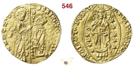 FOCEA VECCHIA (Foglia Vecchia) DORINO GATTILUSIO (1346-1455) Ducato D/ San Marco consegna il vessillo al Doge, genuflesso R/ Cristo benedicente, entro...