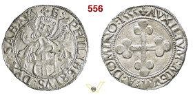 EMANUELE FILIBERTO (1553-1580) Da 3 Grossi 1555 Aosta Scudo sormontato da elmo con cimiero alato R/ Croce mauriziana MIR 522a Mi g 3,32 mm 26 R • Di e...