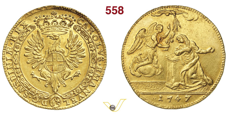 CARLO EMANUELE III (1730-1773) Da 4 Zecchini 1747 Torino D/ Aquila sabauda coron...