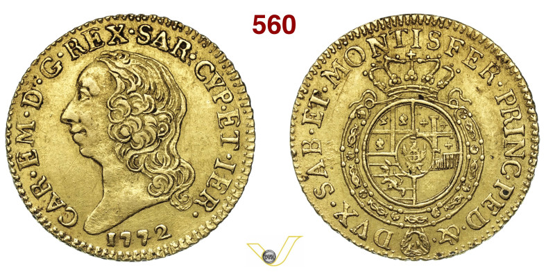 CARLO EMANUELE III (1730-1773) Doppia 1772 Torino MIR 943q Mont. 142 Au g 9,59 m...