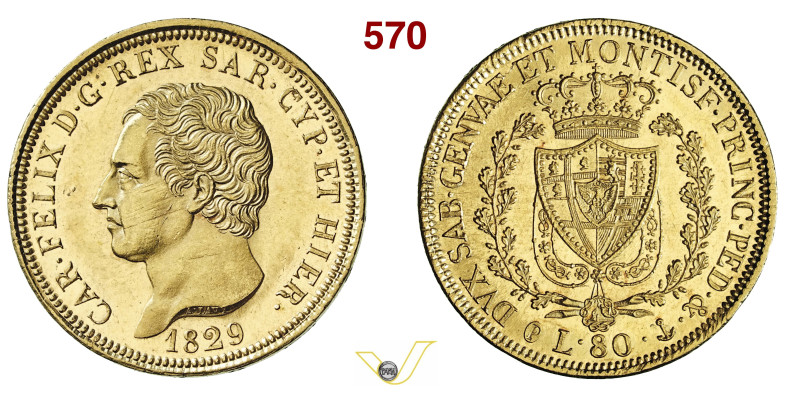 CARLO FELICE (1821-1831) 80 Lire 1829 Genova MIR 1032l Pagani 33 Mont. 15b Au g ...