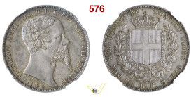 VITTORIO EMANUELE II, Re di Sardegna (1849-1861) 5 Lire 1854 Torino MIR 1057i Pagani 378 Ag g 25 circa mm 37 R • In slab NGC MS 62; bellissimo esempla...