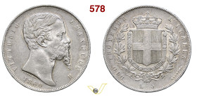 VITTORIO EMANUELE II, Re Eletto (1859-1861) 5 Lire 1860 Bologna MIR 1063b Pagani 433 Ag g 24,93 mm 37 RR BB+