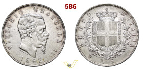 VITTORIO EMANUELE II (1861-1878) 5 Lire 1862 Napoli MIR 1082b Pagani 483 Ag g 25,06 mm 37 R BB÷SPL
