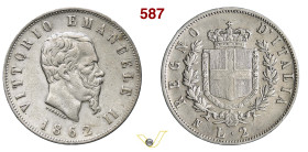 VITTORIO EMANUELE II (1861-1878) 2 Lire 1862 Napoli MIR 1083b Pagani 505 Ag g 9,83 mm 27 RR MB/BB