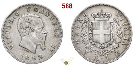 VITTORIO EMANUELE II (1861-1878) 1 Lira 1862 Torino MIR 1085d Pagani 513 Ag g 4,91 mm 23 RR MB