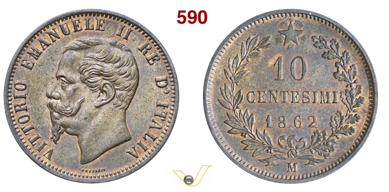 VITTORIO EMANUELE II (1861-1878) 10 Centesimi 1862 Milano MIR 1092a Pagani 538 C...