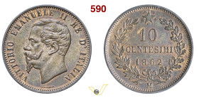 VITTORIO EMANUELE II (1861-1878) 10 Centesimi 1862 Milano MIR 1092a Pagani 538 Cu g 9,99 mm 30 • Parzialmente rossa q.FDC