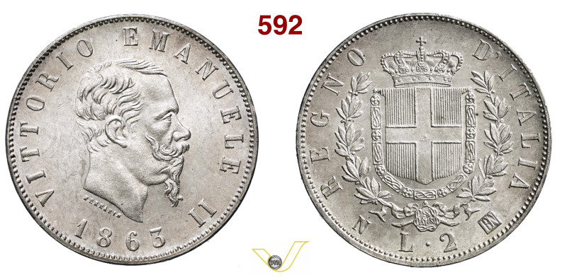 VITTORIO EMANUELE II (1861-1878) 2 Lire 1863 Napoli MIR 1083c Pagani 506 Ag g 9,...