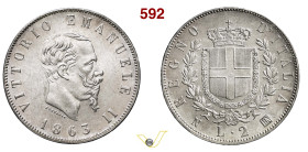 VITTORIO EMANUELE II (1861-1878) 2 Lire 1863 Napoli MIR 1083c Pagani 506 Ag g 9,83 mm 27 • Di notevole bellezza q.FDC